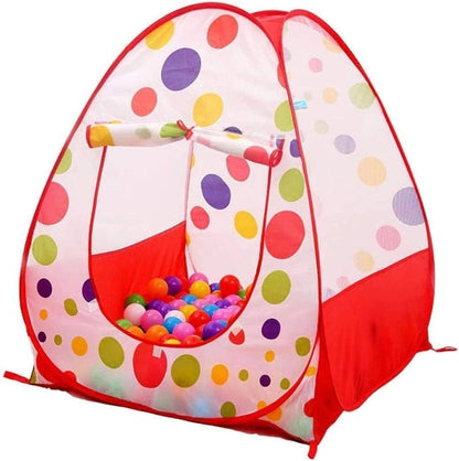 Kids tent colorful balls closeup