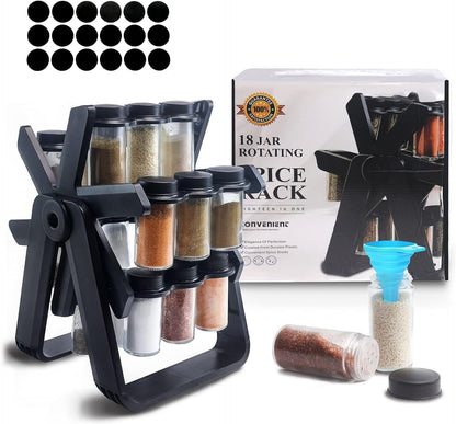 Spice rack organizer with 18 glass jars