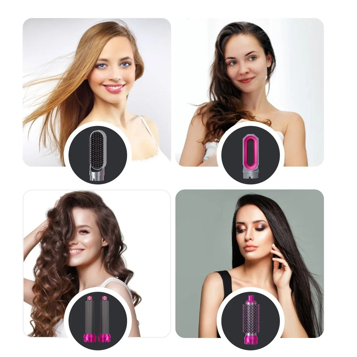 Hair dryer brush in use styling hair