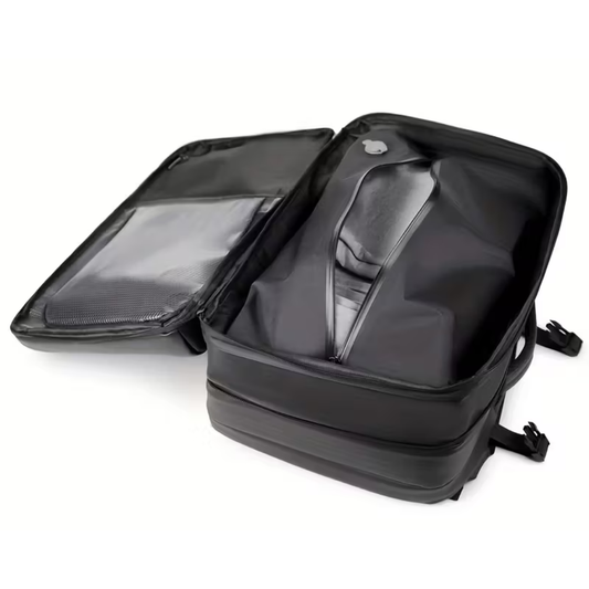 Travel backpack vacuum compression pump